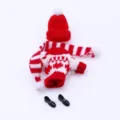 Mini doll knit sweater set detail view, cute red white winter clothing for plush toys and dolls. - Matching 3