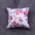 Miniature dollhouse cotton throw pillow with pink floral print, cute sofa cushion for doll decoration. - Pink Gray Floral (Style A)