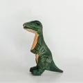 Wooden dinosaur figurine, green hand-carved animal desktop ornament for kids room decor. - T-Rex