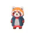 Handgeschnitzte rote Panda Holzfigur mit blauer Jacke süßes Tier Ornament für Tischdekoration - Roter Panda 2