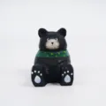 Handcrafted wooden bear phone holder, cute cartoon desktop stand for office and videos. - Green Scarf Bear Phone Stand