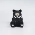 Wooden carved black bear phone holder, cute cartoon desktop ornament with checkered scarf. - Black Bear with White Scarf Phone Stand