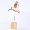 Hand-carved wooden hummingbird sculpture desktop ornament creative gift tabletop wooden figurine - Hummingbird with Tree Stump / Light Green