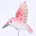 Handmade wooden hummingbird figurine sculpture, pink carved bird desktop ornament. - Pink Hummingbird (Without Stump) / Pink