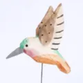 Hand carved wooden hummingbird figurine desktop ornament creative gift wooden craft sculpture - Light Green Hummingbird (Without Stump) / Light Green