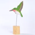 Hand carved wooden hummingbird figurine desktop ornament creative gift for home decor - Hummingbird with Tree Stump / Dark Green