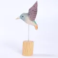 Handmade wooden hummingbird carving desktop ornament variant, unique craft gift for home decor. - Hummingbird with Tree Stump / Purple