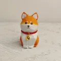 Handmade wooden Shiba Inu figurine desktop car ornament with cute red collar and gold bell - Lucky Dog with Red Leather Cord & Bell