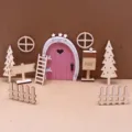 Miniature wooden fairy door set dollhouse furniture miniature scene photography props - Pink Paper Boxes