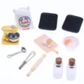 Poppenhuis miniatuur bakgereedschap set, schattig keukenvoedsel speelgoedmodel met mixer en meel. - Eenvoudige Stijl