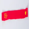 Rotes besticktes Stoffband als Mini-Dekorationsband mit glücklichen Worten und Herz. - Verheißungsvoll