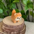 Ξύλινη Φιγούρα Shiba Inu Χειροποίητη Χαριτωμένο Ζώο Γλυπτό Διακόσμηση Γραφείου Δώρο - Μικρό Κίτρινο Shiba Inu