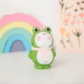 Wooden frog figurine cute carved animal toy colorful desktop ornament with pink scarf decoration - Colorful Green Frog