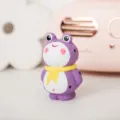 Cute wooden carved frog figurine with yellow scarf, creative handmade home desktop decor ornament. - Colorful Purple Frog