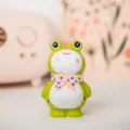 Handmade wooden carved frog figurine, cute pink scarf desktop ornament for home decor. - Light Green Frog