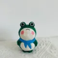 Handmade wooden frog figurine, cute hand-painted blue scarf green frog ornament for decor. - Blue