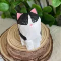 Handmade wooden cat figurine cute desktop ornament home decor miniature animal gift sculpture - Large Black Cat