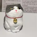 Hand-carved wooden cat figurine desktop ornament cute painted pet healing gift for home - Gray and White Cat with Bell