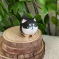 Handmade wooden cat dog animal figurine cute desktop ornament home decor gift sculpture - Little Black Shiba Inu 1
