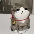 Handmade wooden cat carving ornament cute painted desktop car decoration healing gift item - Dark Gray Cat with Bell