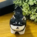 Handcrafted wooden Shiba Inu figurine, black and white carved animal sculpture desktop decor. - Little Black Shiba Inu 2