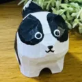 Handmade wooden cat dog figurine desktop ornament black and white cute animal carving variant - Little Black Shiba Inu 3