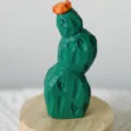 Hand carved wooden cactus ornament variant with orange flower and round base for desk decor. - Cactus 3 (Without Base)