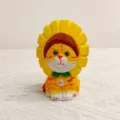Hand-carved wooden cat figurine with sunflower decor, cute desktop and car interior ornament. - Sunflower Cat