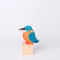 Hand-carved wooden kingfisher bird figurine ornament, cute desktop toy and home decor gift. - Kingfisher with Wood Block