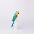 Handcrafted wooden parrot figurine, colorful bird ornament for home office desk decor toy gift - Macaw with Round Base