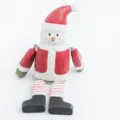 Wooden Christmas snowman figurine table ornament, cute holiday gift and desktop decor. - Red Clothes Snowman with Dangle Legs