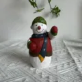 Handmade wooden snowman figurine Christmas desktop ornament holiday gift home decoration - Christmas Snowman in Red Clothes & Green Hat