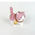 Handmade wooden cat figurine, cute pink striped solid wood desktop ornament with bell. - Cat Style 6