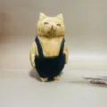 Handcrafted wooden cat figurine ornament with black overalls, creative desktop decor. - Male Cat in Blue Overalls