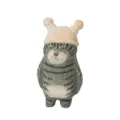 Hand-carved wooden cat figurine with cute hat, unique desktop ornament for home decor and creative gifts. - Vintage Cat with Gray Hat