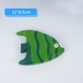 Sculpture de poisson en bois fait main decoration de table style simple vert raye 11x8.5cm - Ornement de Poisson Rayé / 11x8.5CM