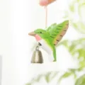 Decoración colgante de colibrí de madera artesanal adorno de jardín carillón de viento - Colibrí verde oscuro con cascabel