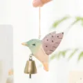 Handcrafted wooden hummingbird hanging ornament with retro metal bell for garden decoration - Light Purple Hummingbird with Bell