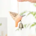 Handmade wooden hummingbird hanging decoration with bell for yard and home decor SKU - Brown Hummingbird with Bell