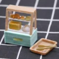 Miniature dollhouse bakery display cabinet with bread pastries tray and tongs for doll scene decor - Bread Rack