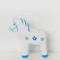 Figurine de cheval Dala en bois sculpté à la main, ornement d'art populaire peint en bleu - Cheval Dragon Blanc