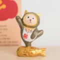 Handmade wooden cat figurine desktop ornament, creative cute animal decoration for home office. - Stepping Fish 2