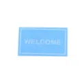 Miniature dollhouse felt welcome mat detail view, blue floor rug for BJD doll accessories. - Blue