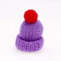 Mini purple knitted hat with red pompom, DIY craft hair clip accessory and finger decoration. - Purple