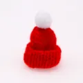 Mini red knitted wool hat with white pompom, cute DIY craft hair clip accessory and miniature toy. - Red