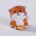 Cute wooden tiger figurine holding gold ingot, hand-carved animal desktop ornament gift. - Tiger Stripes