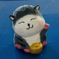 Handmade wooden animal figurine holding gold ingot, cute hand-painted creative desktop ornament - Striped Cat