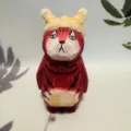 Handmade wooden carved cat figurine desktop decor creative animal statue craft ornament - Retro Cat with Red Hat