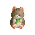 Figura de gato de madera tallada a mano lindo adorno de pez para escritorio auto decor - Gato Pez Gris