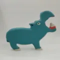 Figurita de hipopotamo de madera azul, bonita decoracion de escritorio y arte de madera DIY. - Hipopótamo de Boca Abierta